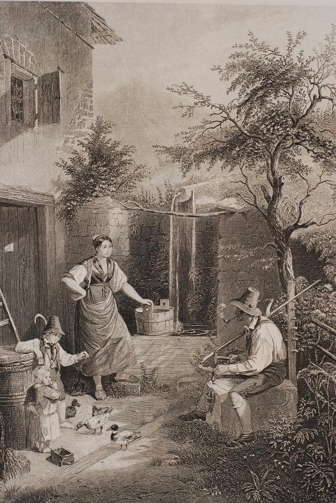 Tiroler boeren, de rust van de maaier (1849), Verzamelen, Foto's en Prenten, Gebruikt, Overige onderwerpen, Voor 1940, Ophalen of Verzenden