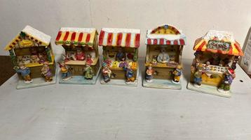 Kerstmarkt miniatuur kraampjes 5 stuks beschikbaar voor biedingen