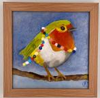 Roodborstje vogel met ketting in lijst, Ophalen of Verzenden