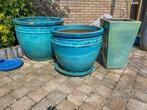 Verschillende grote blauwe bloempotten, Tuin en Terras, Ophalen, Gebruikt, 40 cm of meer, Rond