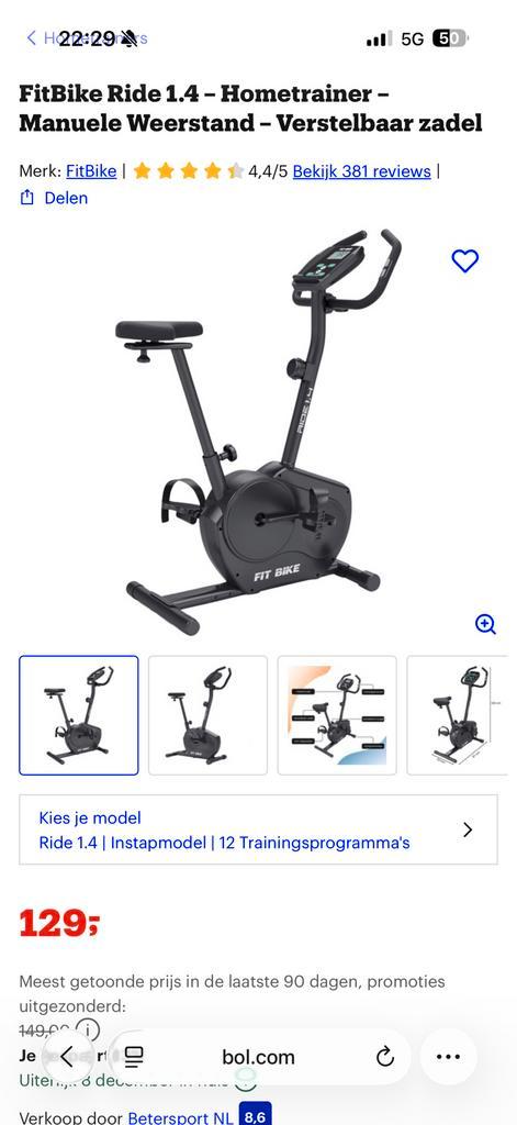 Hometrainer FitBike Ride 1.4 nieuw, Sport en Fitness, Fitnessapparatuur, Zo goed als nieuw, Hometrainer, Metaal, Ophalen