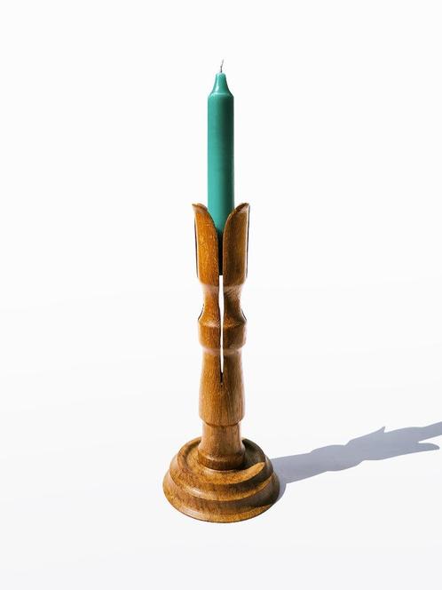 Kandelaar hout vintage, Huis en Inrichting, Woonaccessoires | Kandelaars en Kaarsen, Minder dan 25 cm, Hout, Verzenden
