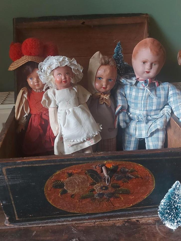 Lot met 4 x oude pop , schildpad, unica, Antiek en Kunst, Antiek | Speelgoed, Ophalen of Verzenden