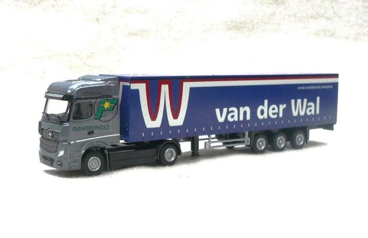 Mercedes Actros + oplegger van der Wal Utrecht Promotoys, Hobby en Vrije tijd, Modelauto's | 1:87, Gebruikt, Bus of Vrachtwagen