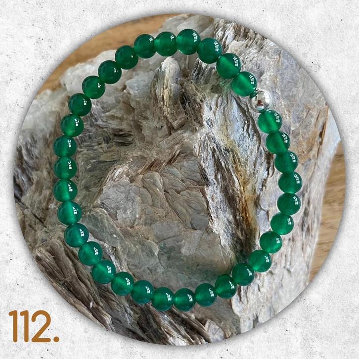 🦋MJB Armband nr: 112 Groene Onyx halfedelsteen 19 cm, Sieraden, Tassen en Uiterlijk, Armbanden, Nieuw, Overige materialen, Groen