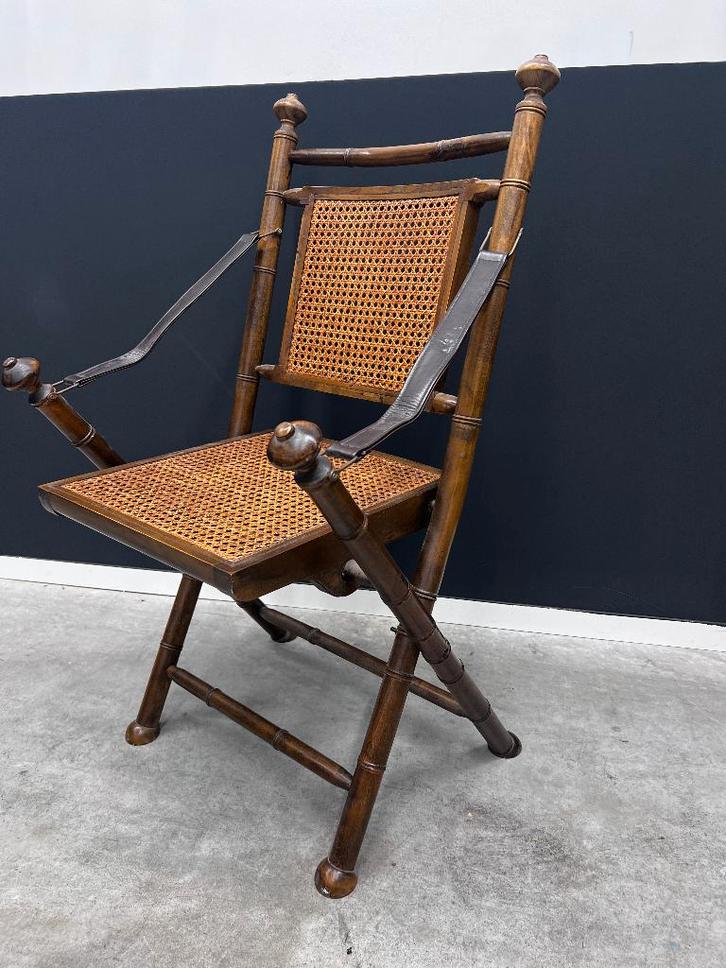 inklapbare stoel/ regisseurstoel met leren armleuningen, Antiek en Kunst, Antiek | Meubels | Stoelen en Banken, Ophalen of Verzenden