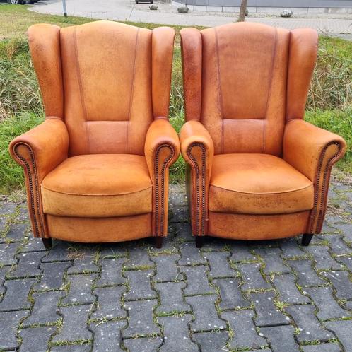 2 geleefde Schapenleren joris fauteuils + BEZORGING, Huis en Inrichting, Fauteuils, Gebruikt, Leer, 75 tot 100 cm, Ophalen of Verzenden