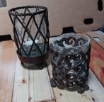 Set van 2 rustieke kaarsenhouders, Huis en Inrichting, Woonaccessoires | Kandelaars en Kaarsen, Ophalen, Gebruikt, Bruin, Metaal
