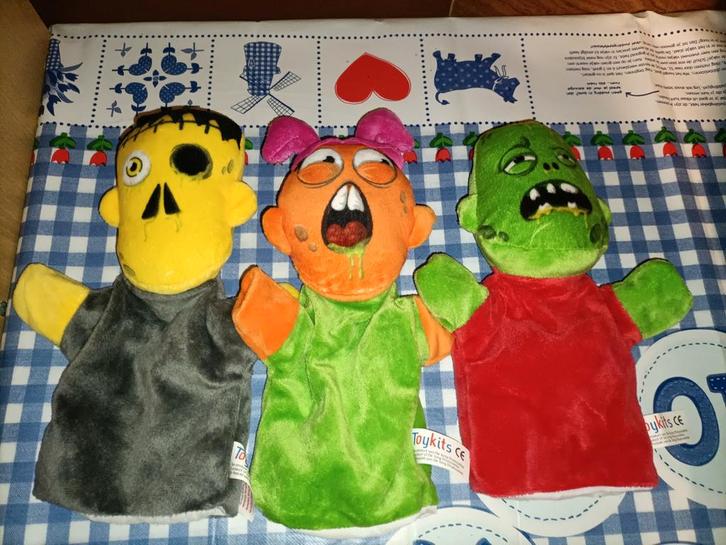 Toykits 3 monster handpoppen, Kinderen en Baby's, Speelgoed | Knuffels en Pluche, Zo goed als nieuw, Overige typen, Ophalen of Verzenden