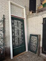 Voordeur antiek met bovenlicht + nieuw Meranti kozijn, Gebruikt, 215 cm of meer, Buitendeur, Glas