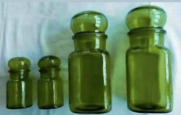 Retro vintage groene roze glazen potten voorraadpotten  beschikbaar voor biedingen