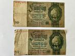 Twee biljetten 50 reichsmark, Postzegels en Munten, Los biljet, Duitsland, Ophalen of Verzenden