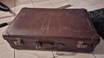 Mooie grote brocante oude leren koffer bruin geruite voering, Ophalen of Verzenden