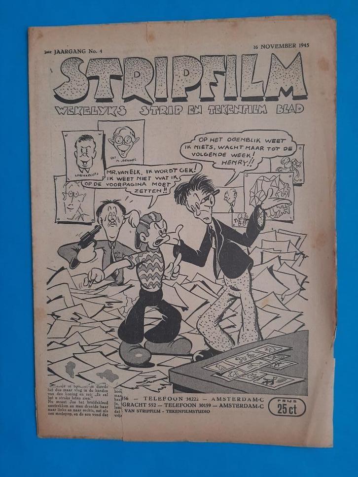 zeldzaam stripblad Stripfilm nr 4  26 nov 1945 Piet van Elk, Boeken, Stripboeken, Gelezen, Eén stripboek, Ophalen of Verzenden