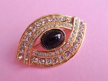 jwg Vintage 70s 80s oog broche strass zwart verguld goud klr beschikbaar voor biedingen