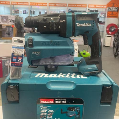 Makita DHR182 Combihamer + Afzuiging + Acculader, Doe-het-zelf en Verbouw, Gereedschap | Boormachines, Zo goed als nieuw