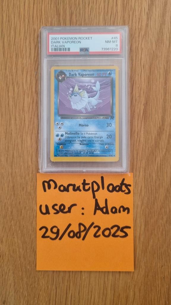 Pokémon Dark Vaporeon 2001 PSA 8 Italian Rocket, Hobby en Vrije tijd, Verzamelkaartspellen | Pokémon, Nieuw, Losse kaart, Ophalen of Verzenden