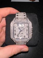 Cartier Santos Moissanite Horloge – Volledig Iced Out, Ophalen of Verzenden, Zo goed als nieuw, Staal, Overige merken