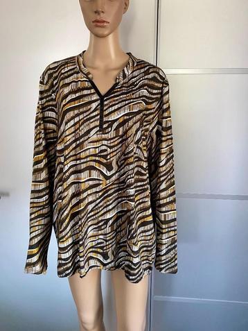 J294 Barbara Lebek maat 44=L blouse top shirt wit/grijs/geel beschikbaar voor biedingen