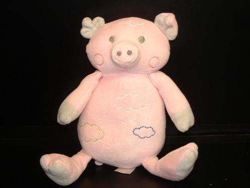 HAPPY HORSE VARKEN MUZIEKDOOS VELOURS ROZE MET GRIJZE BINNEN, Kinderen en Baby's, Speelgoed | Knuffels en Pluche, Nieuw, Overige typen