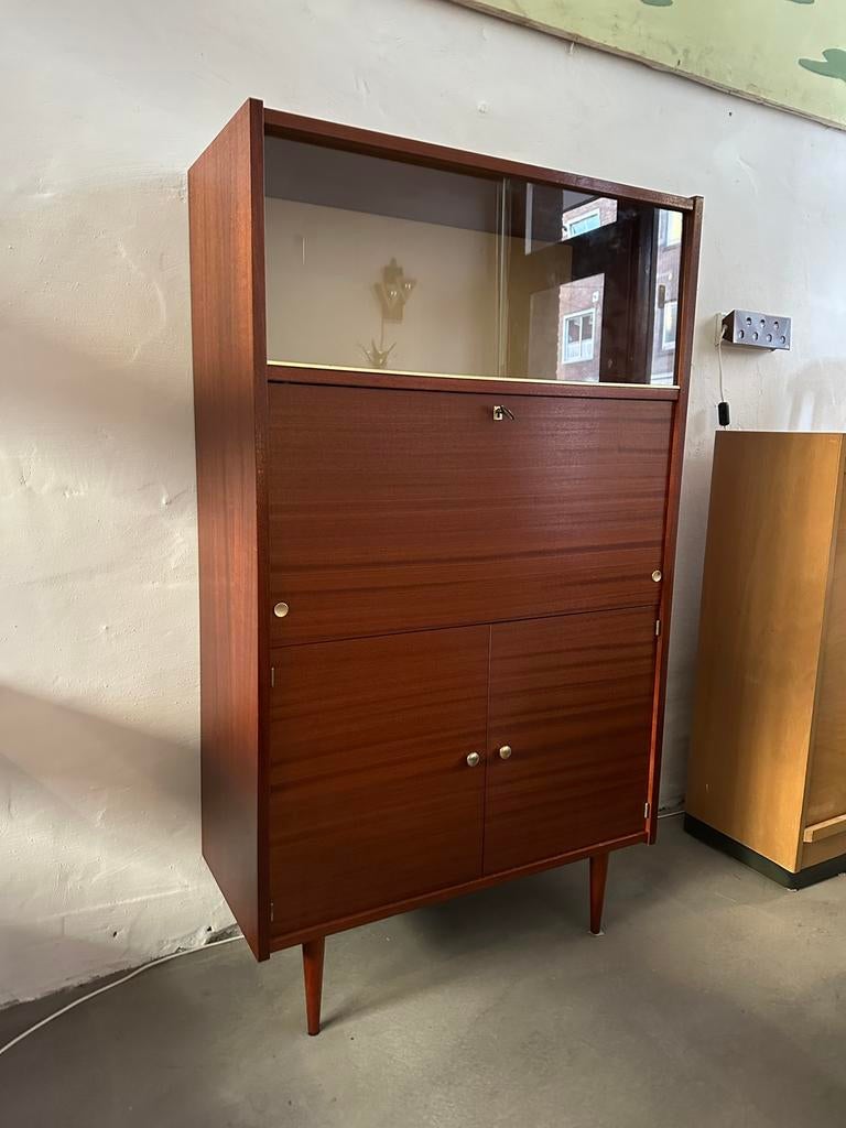 Mid century highboard, vintage houten kast, Ophalen, Gebruikt, -, Met deur(en)