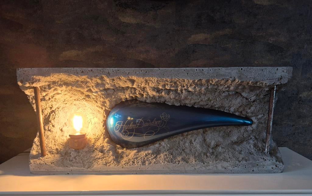 Unieke handgemaakte Harley Davidson lamp, Ophalen, Gebruikt, Industrieel, Harley Davidson, Stoer, Uniek