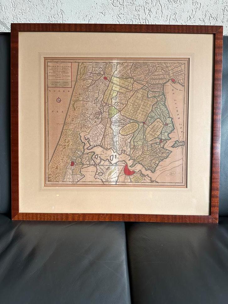 Antieke Kaart van Noord Hollans zuidelijkste gedeelte, Antiek en Kunst, Kunst | Etsen en Gravures, Gravure, Ingelijst, Cartografie