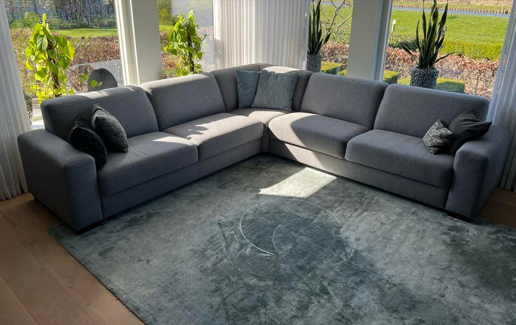 Mooie nette hoekbank 294x294cm - Grijs, Ophalen, Zo goed als nieuw, Stof