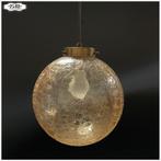 Vintage glazen pendellamp met ‘crackled glass’ bol, Ophalen, Gebruikt, Vintage, Nb