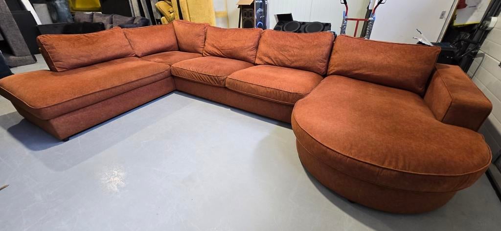 XXL Velvet Cognac/Terracotta Hoekbank - Zitmax 3 Delen, Gebruikt, Onbekend, Ophalen of Verzenden, Onbekend