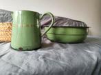 Vintage emaille kan en schaal - Groen, Ophalen of Verzenden