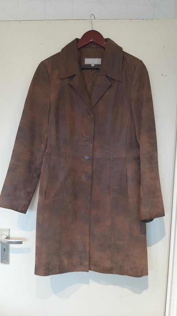 Vintage bruine suède dames jas maat 36, Ophalen of Verzenden, Maat 36 (S), Bruin