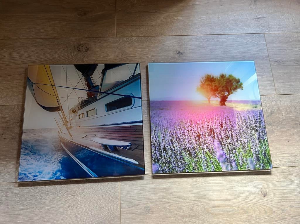 005 - 2x Foto op glas: Lavendel + zeiljacht, Minder dan 50 cm, Nieuw, Ophalen of Verzenden, Foto of Poster