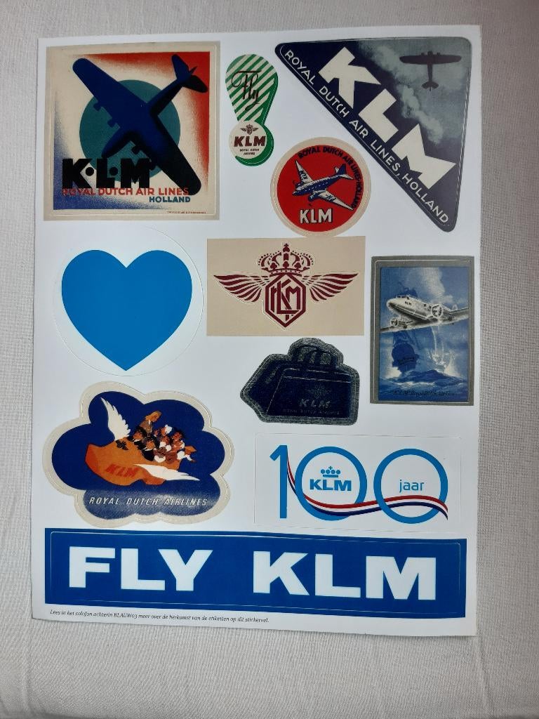 KLM stickers t.g.v. 100 jarig bestaan velletje met 11 stuks, Verzamelen, Ophalen of Verzenden, Nieuw, Overige typen
