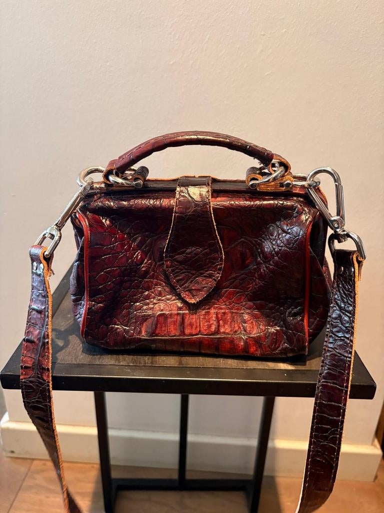 Mutsaers Krokodillenleren Handtas - Bordeauxrood, Ophalen of Verzenden, Zo goed als nieuw, Rood, Handtas
