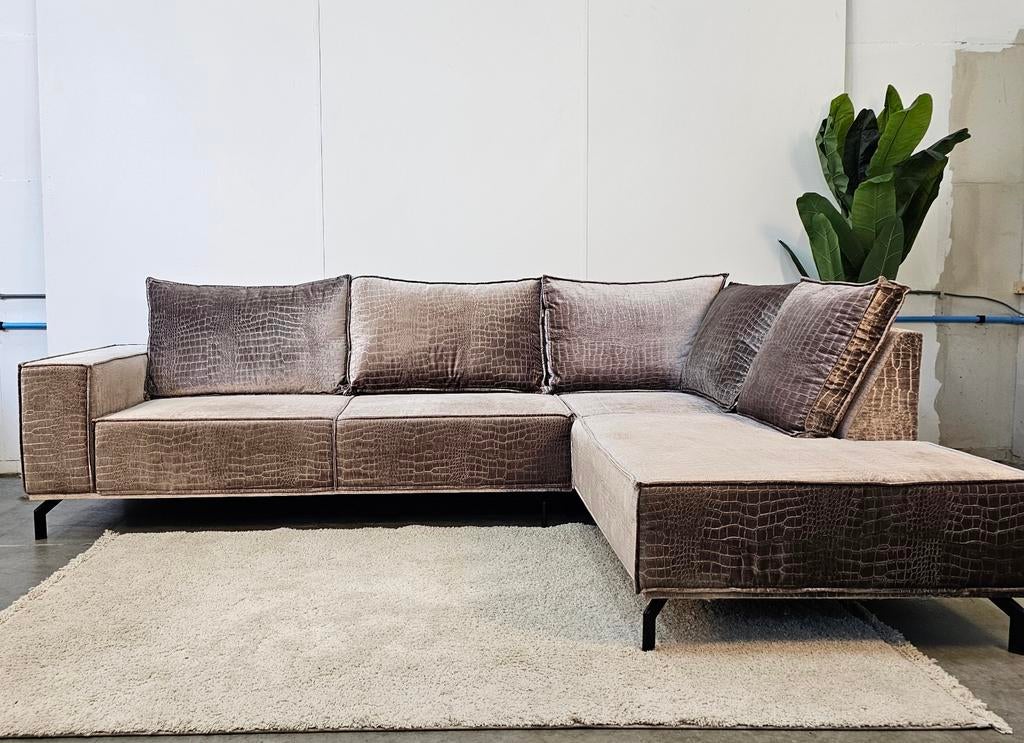 Croco Velvet Hoekbank - Erik Kuster Style Taupe/Zilver, Erik Kuster, ., Ophalen of Verzenden, Zo goed als nieuw