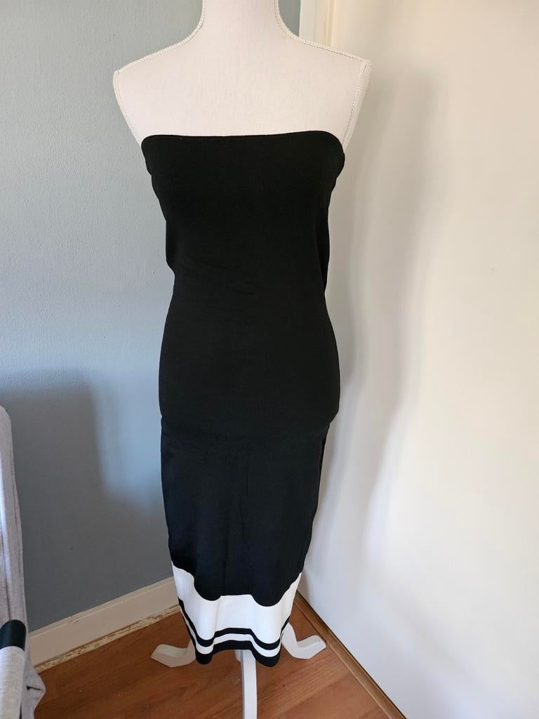 Nikkie Strapless Jurk Maat 40 - Zwart met Wit Detail, Maat 38/40 (M), Zwart, Ophalen of Verzenden, Zo goed als nieuw