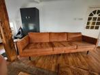5-zits bank en loveseat in bruin / cognac stof, Ophalen, Gebruikt, Stof