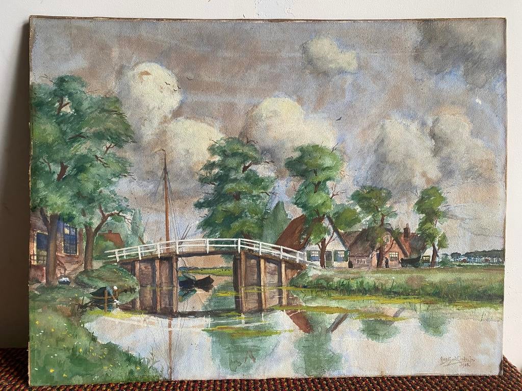 Aquarel 1915 Aug. Ger. van der Linde (1890-1983), 1915, Antiek en Kunst, Ophalen of Verzenden