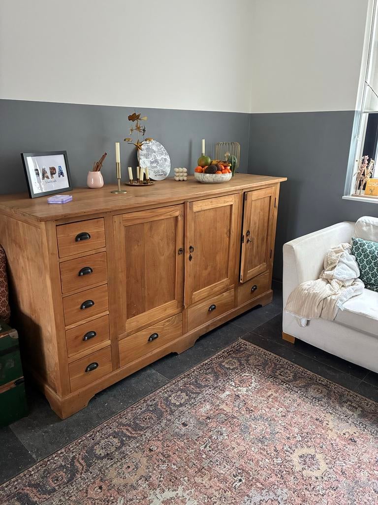 Robuuste houten kast met lades en deuren, Huis en Inrichting, Kasten | Dressoirs, Ophalen, Gebruikt, 150 tot 200 cm, Met lade(s)