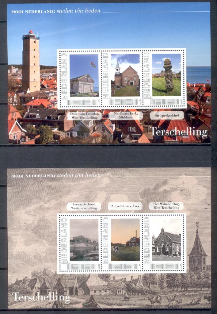 2 persoonlijke vellen steden heden / verleden - terschelling, Ophalen of Verzenden, Na 1940, Postfris