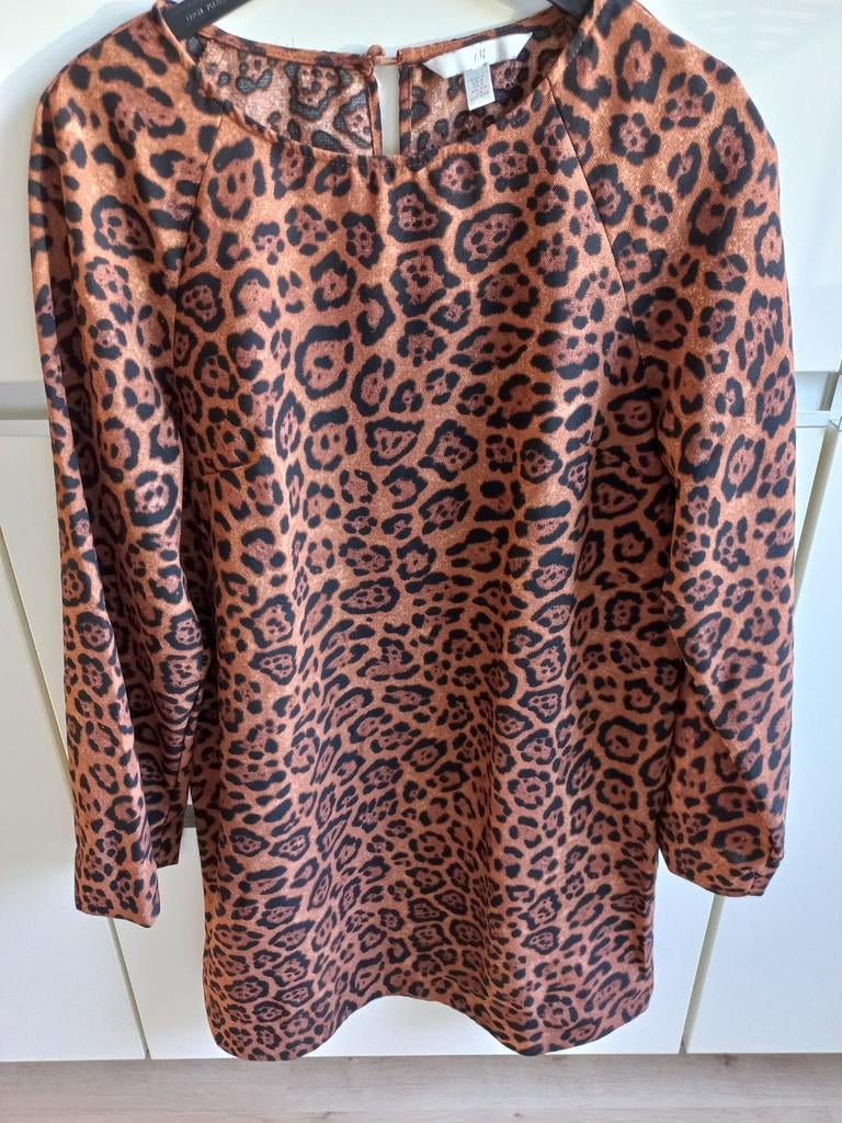 H&M jurk met panterprint - Maat S, H&M, Bruin, Ophalen of Verzenden, Zo goed als nieuw