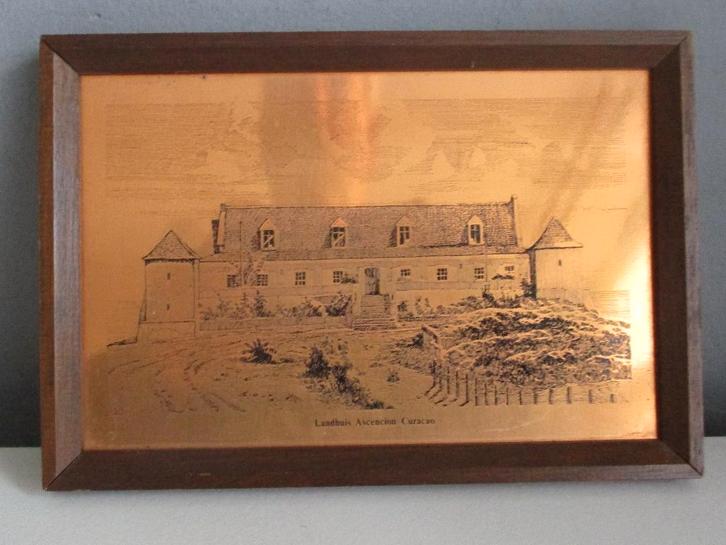 Schilderij Landhuis Ascension of Asunshon Curaçao ets, Antiek en Kunst, Kunst | Schilderijen | Modern, Ophalen of Verzenden