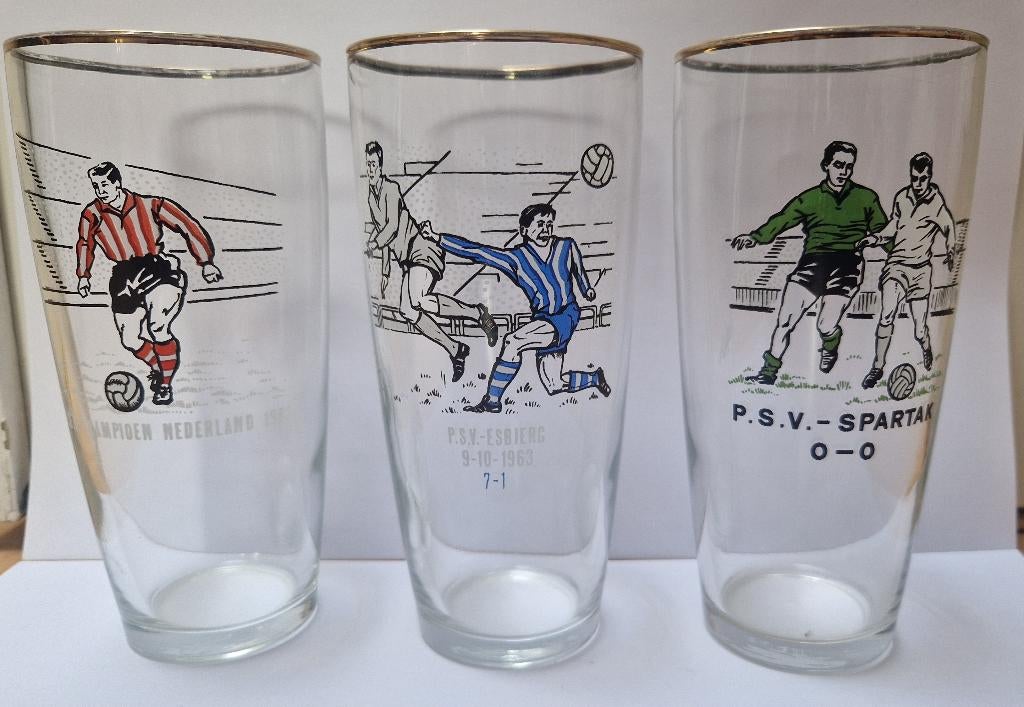 3 Vintage Voetbalglazen PSV & Historische Wedstrijden, Ophalen of Verzenden, Zo goed als nieuw, PSV, Overige typen