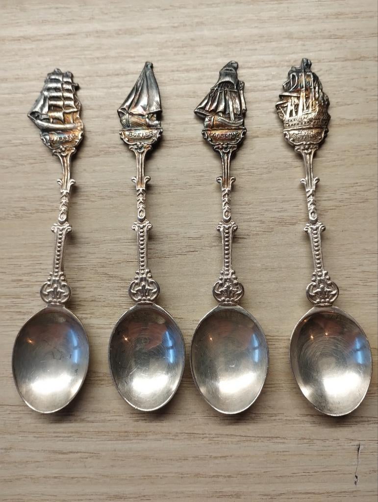 4 verzilverde lepels schepen DE, Antiek en Kunst, Antiek | Bestek, Ophalen of Verzenden