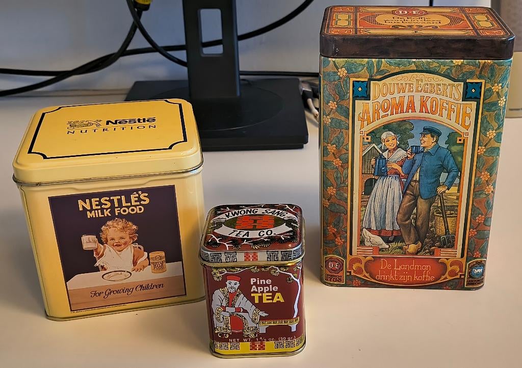 3 vintage blikken, Verzamelen, Blikken, Ophalen of Verzenden, Gebruikt, Overige, Douwe Egberts