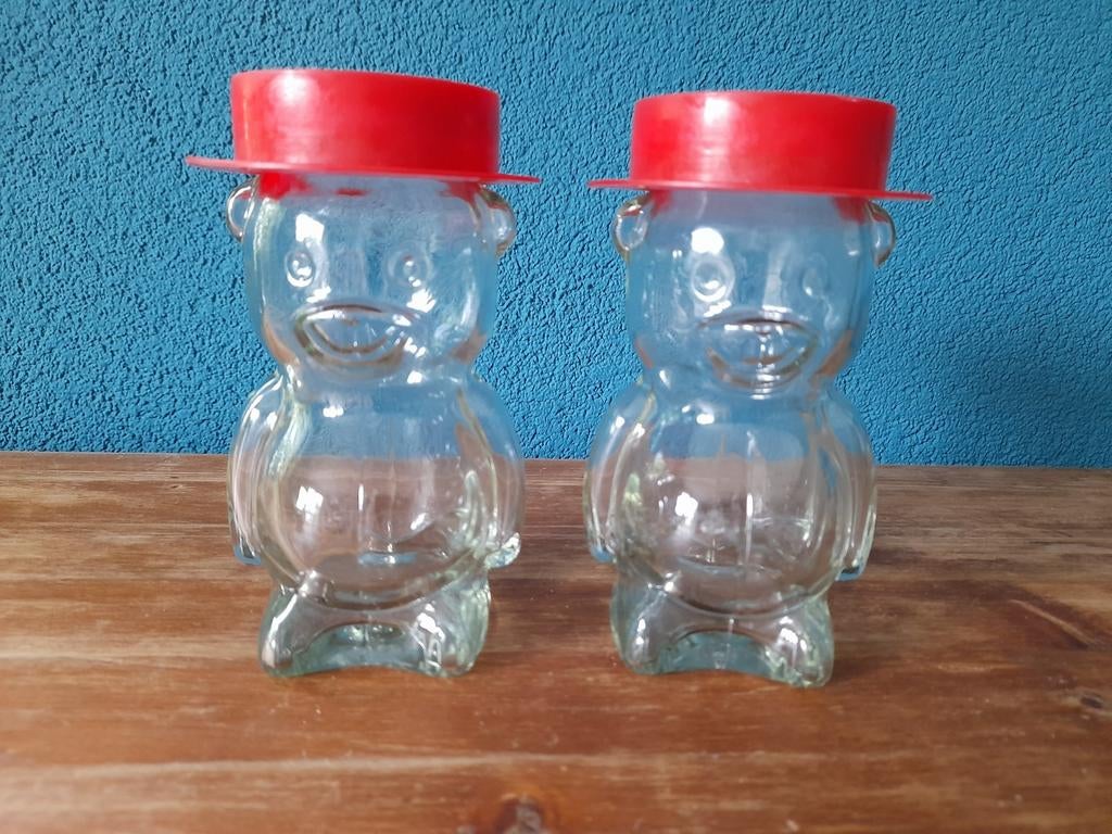 Set van 2 vintage berenpotten met rode hoed, Ophalen of Verzenden