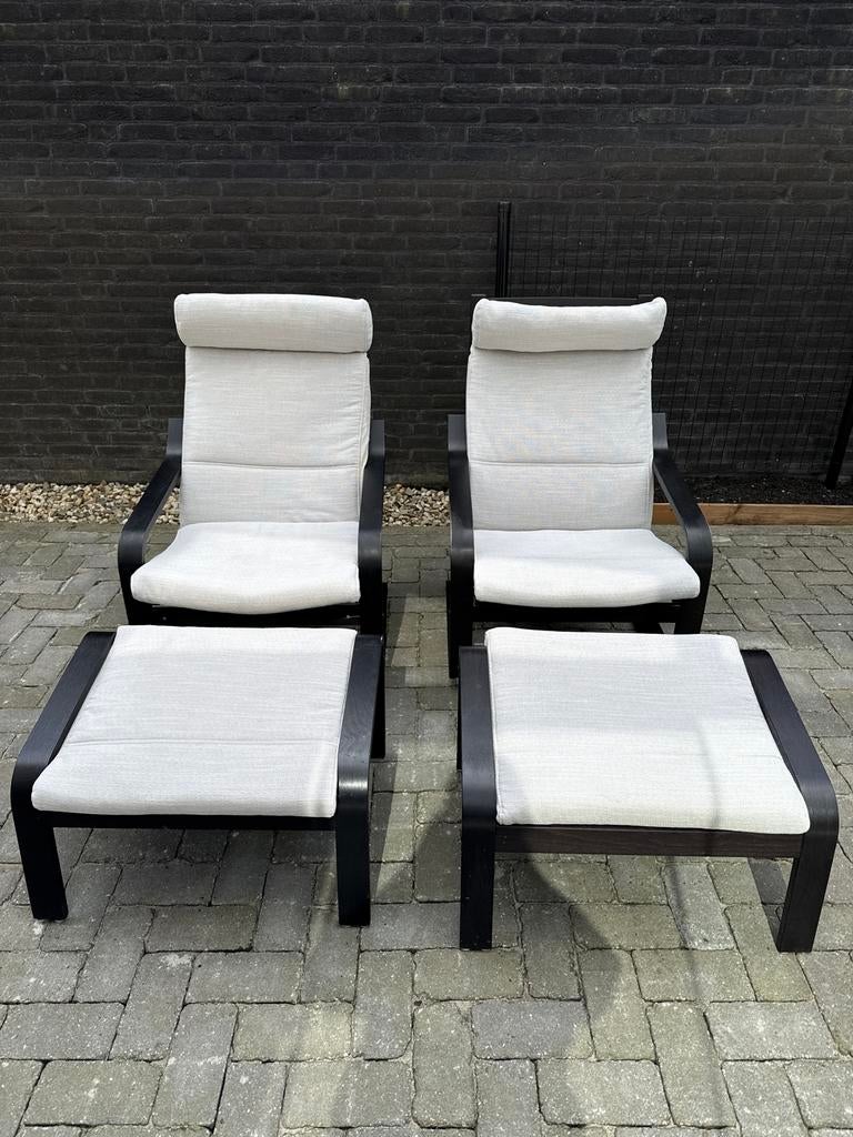 IKEA POÄNG fauteuils en voetenbanken (2x), Ophalen, Gebruikt, 75 tot 100 cm, Overige vormen