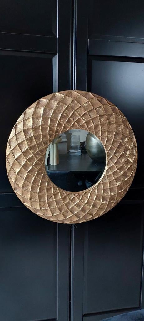 XL PTMD Muurspiegel Goud met 3D Ruitpatroon - Nieuw, Huis en Inrichting, Woonaccessoires | Spiegels, Ophalen of Verzenden