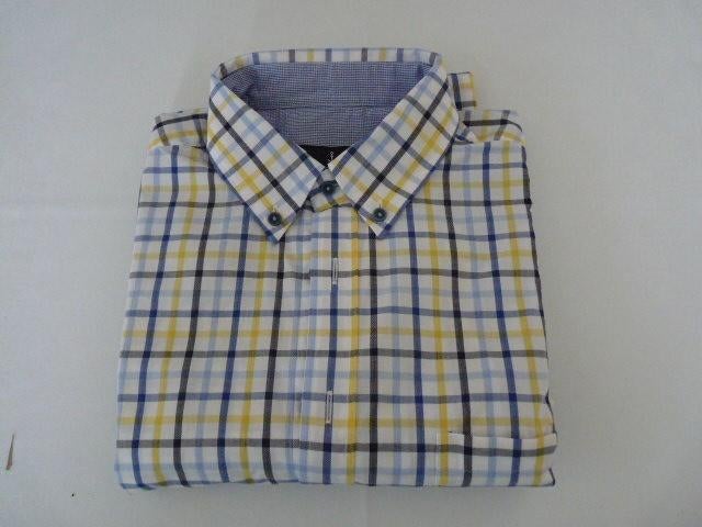 Leuk blauw geel ruit overhemd Marco Manzini mt M zgan, Overige kleuren, Zo goed als nieuw, Manzini, Halswijdte 39/40 (M)